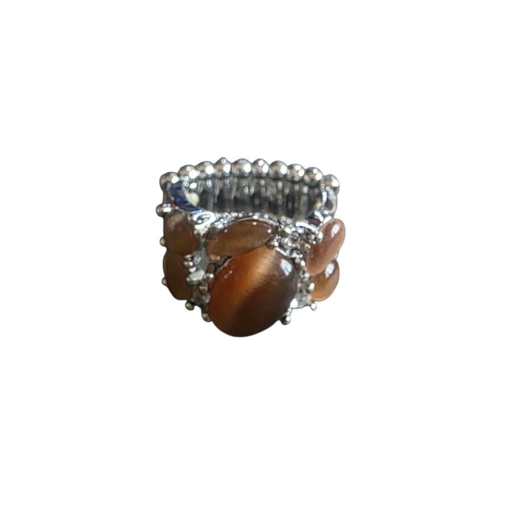 Silver and Brown Gemstone Stretch Ring